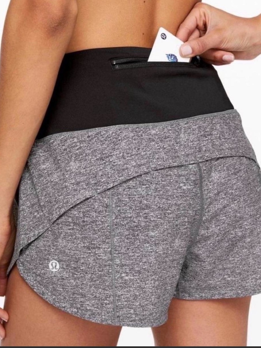 lululemon athletica Black Waistband Gray Heather Layered Speed Up Shorts